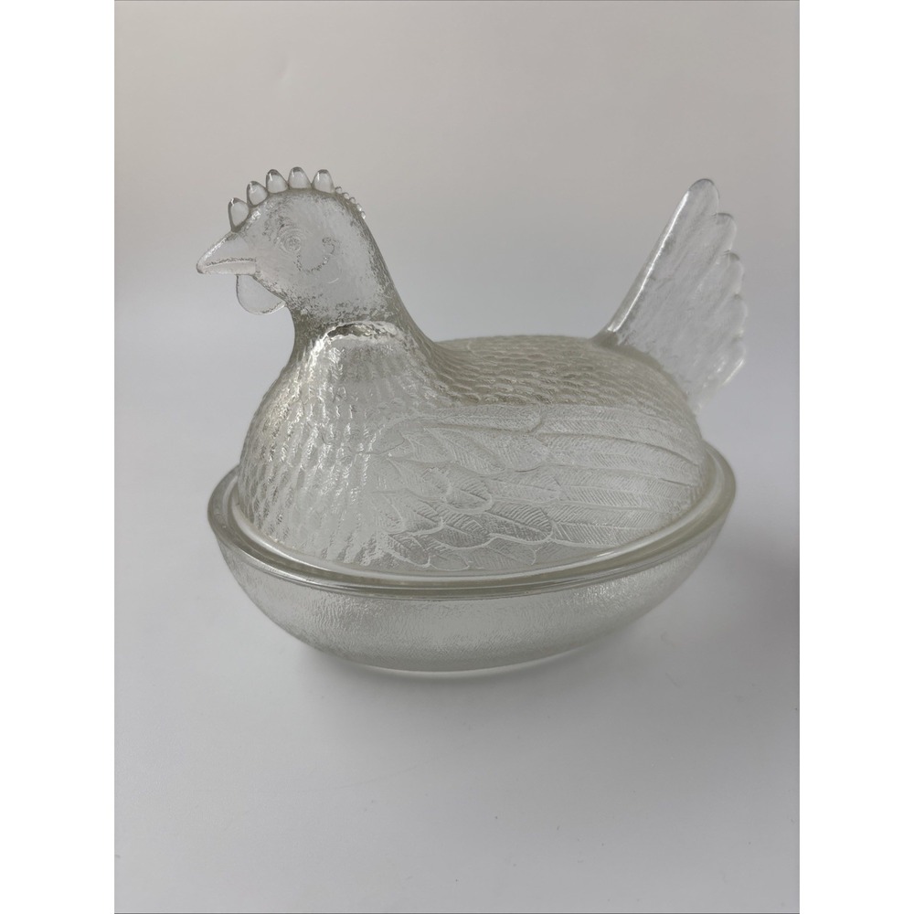 VTG Indiana Glass Clear Hen On Nest Chicken Candy Trinket Covered Dish Farmhouse - Picture 16 of 16